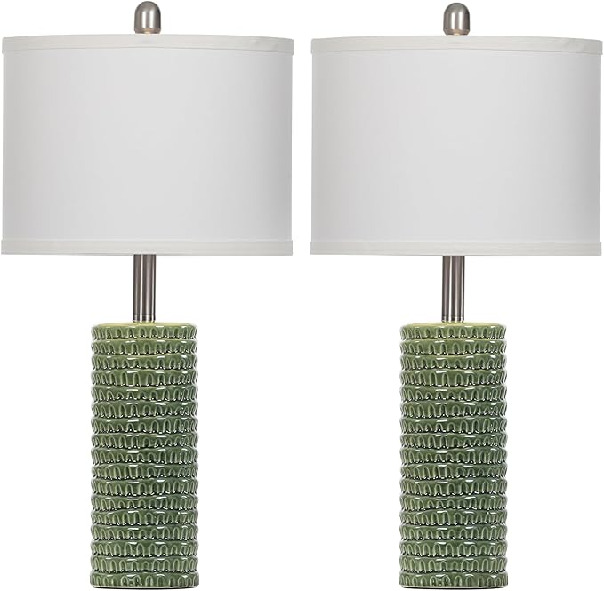 24.5" Green Ceramic Table Lamps Set of 2, Farmhouse Table Lamps for Living Room, Modern Lamps for Bedroom Night Stands, Traditional Nightstand Desk Lamps(LED Bulbs Included)