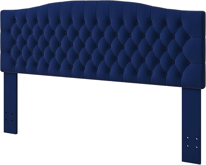 King Headboard Only, Upholstered Headboard King Size for Adjustable Bed Velvet Tufted Wall Mounted Head Board with Solid Wood Legs, Navy Blue