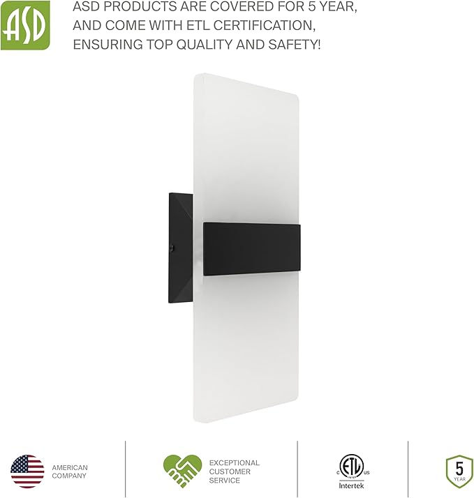 ASD 14 Inch LED Indoor Wall Sconce - Modern Interior 24W 120V 2700K-5000K Adjustable Dimmable Wall Mounted Light Fixtures, Acrylic Glass Wall Lights for Stairway, Hallway - ETL, Matte Black