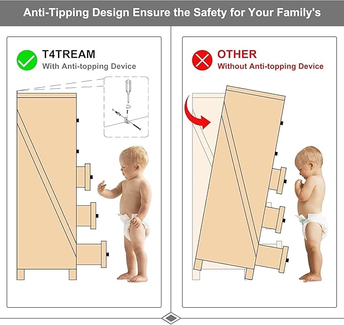 T4TREAM 7 Drawers Dresser Chests for Bedroom, Wood Vintage Chests of Drawers, Rustic Dressers Chset Organizer for Bedroom, Living Room, Hallway, Natural Oak
