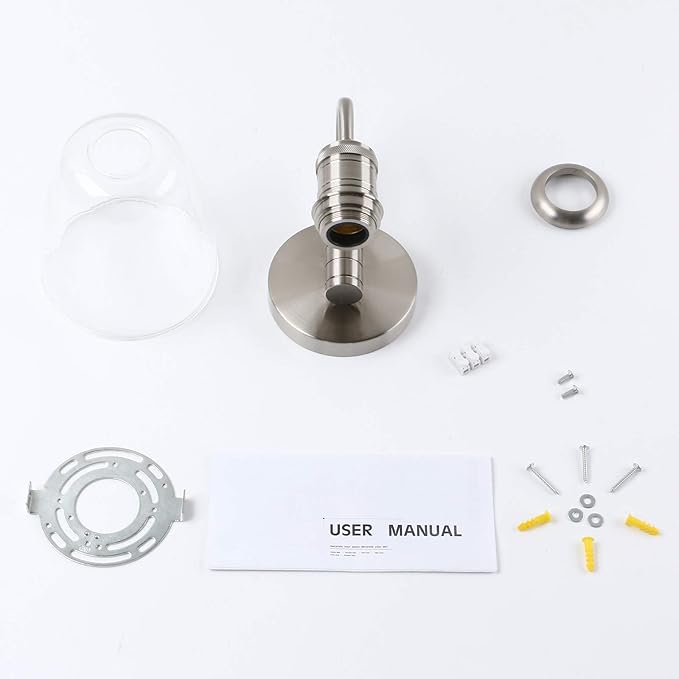 Yosoan 1-Light Brass Modern Vintage Indoor Wall Sconce, Vanity Single Luxury Hardwired Retro Textured Clear Oval Cone Glass Shade with Industrial Gooseneck Curved Rod Bathroom Lamp(Brushed)