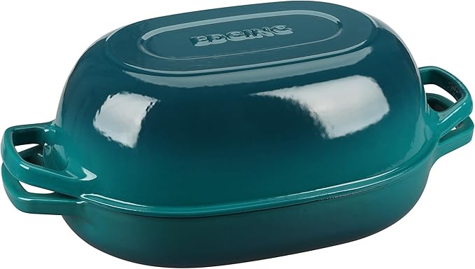 Enameled Cast Iron Dutch Oven Pot with Lid, Oval Dutch Oven for Bread Baking, Bread Oven for Homemade Sourdough Bread Baking, 7qt, Darkcyan