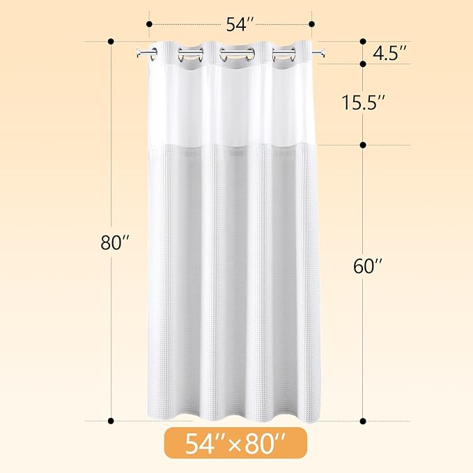 River Dream White Fabric Shower Curtain Set, Cotton Blend, Waffle Weave, with Snap in Replacement Liner,54 x 80 inches