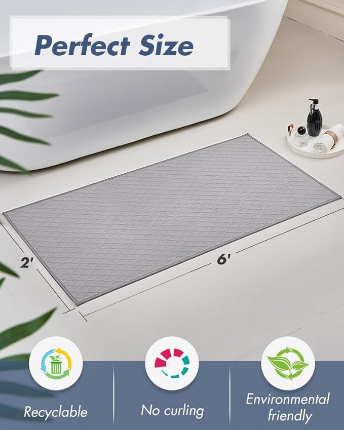 AMOAMI Ultra Thin Bathroom Mat Runner Rug, Rubber Backed Non Slip Absorbent, Grey, 24" x 70"