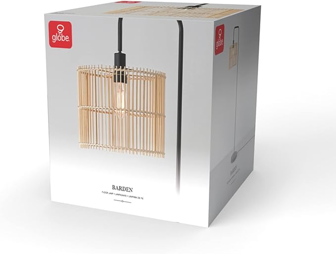 GLOBE Electric Barden 58" Floor Lamp, Matte Black, Bamboo Shade, On/Off Rotary Switch on Socket