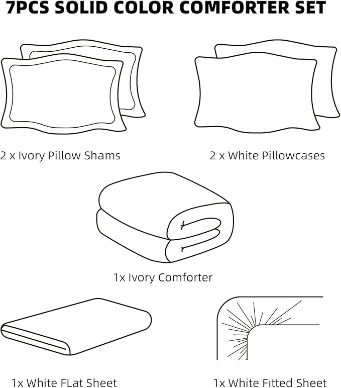 weigelia Full Size Comforter Set Ivory Comforter Set 7 Pieces Comforters Full Size Bed in a Bag with Sheets Fluffy Bedding Set for Women and Men