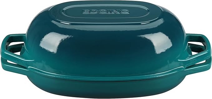 Enameled Cast Iron Dutch Oven Pot with Lid, Oval Dutch Oven for Bread Baking, Bread Oven for Homemade Sourdough Bread Baking, 5qt, Darkcyan