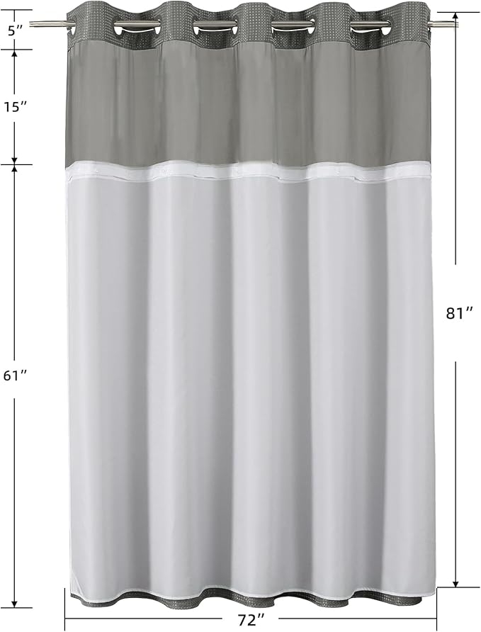 Colorful Star 256GSM Waffle Weave Heavy Duty Shower Curtains, No Hook Shower Curtain with Snap in Fabric Liner, Hotel Style Waterproof Bathroom Curtain Set, 72 x 81 Inch, Grey