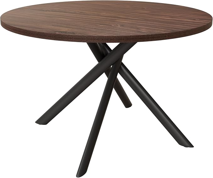 45.3 Inch Modern Round Dining Table for 4, Space-Saving Dinette with Carbon Steel Legs for Home Kitchen Apartment(Walnut Table)