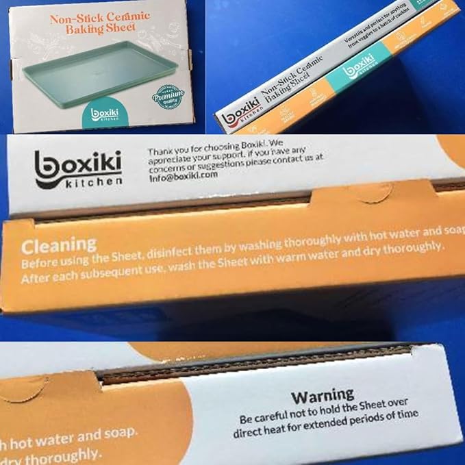 Boxiki Kitchen Non-Stick Ceramic Baking Sheet - Slick & Non-Toxic Ceramic Coating, PTFE & PFOA Free Cookie Sheet Pan - Perfect for Baking, Roasting, and More (Quarter Sheet Pan)