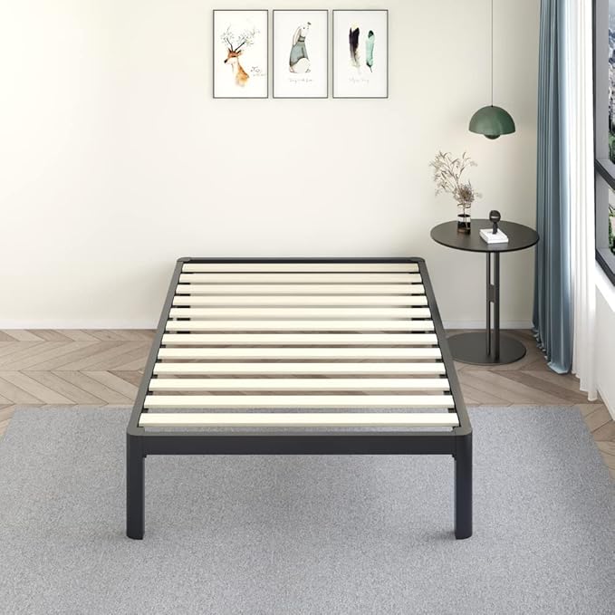 MAF Metal 18 Inch Twin Platform Bed Frame with Anti-Collision Round Legs, Black 3500 Lbs Heavy Duty Bed Frame with Wood Slats, No Box Spring Needed, Easy Assembly