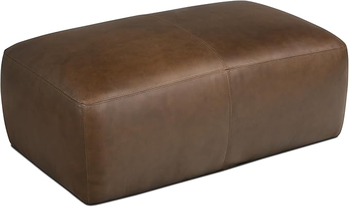 POLY & BARK Denver Leather Ottoman in Cocoa Brown