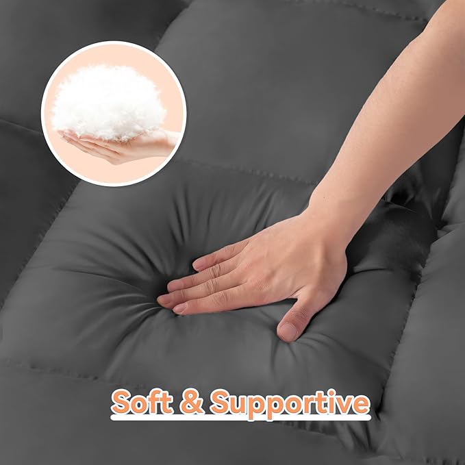 Queen Mattress Topper for Back Pain Relief, Extra Thick Pillow Top Plush Mattress Pad with Deep Pocket, Soft Pillowtop Queen Size Bed Toppers Filled Fluffy Down Alternative, Gray