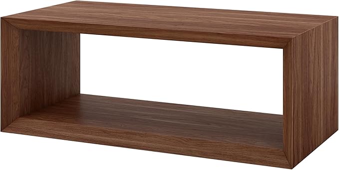 Henn&Hart 48" Rectangular Wood Coffee Table with Open Storage Shelf for Living Room, Family Room, or Office, Satin Walnut