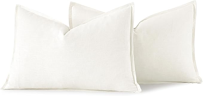 MIULEE Decorative Linen Lumbar Pillow Covers 12x20 Inch Cream White Boho Farmhouse Neutral Couch Throw Pillows Christmas for Bed Pack of 2 Accent Modern Pillowcase Sofa Livingroom Home Decor