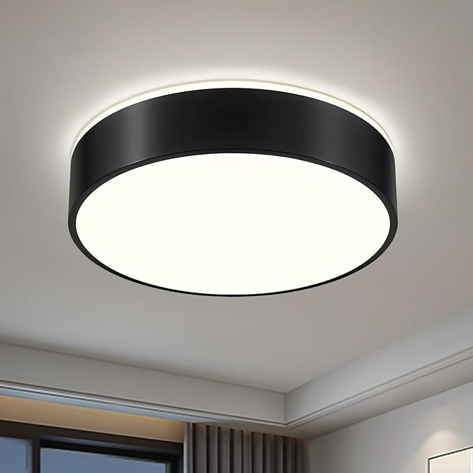 Dimmable Black LED Large Flush Mount Ceiling Light, 5CCT 2700K-6000K Ceiling Light Fixture,Modern Minimalist Round Metal Ceiling Lamp for Bedroom, Kitchen, Living Room 36W- 15.7in