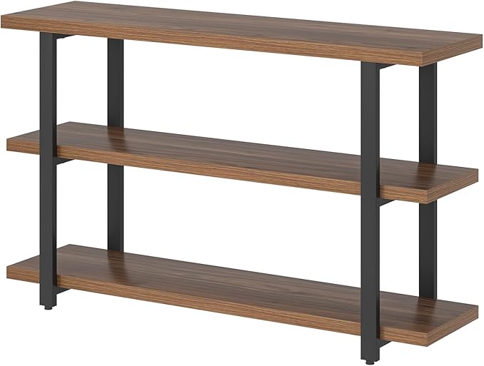 FOLUBAN Console Tables for Entryway, Modern Wood and Metal Sofa Table with Storage Shelves for Living Room, Hallway, Entrance, or Behind Couch, Rustic Walnut, 47 Inch