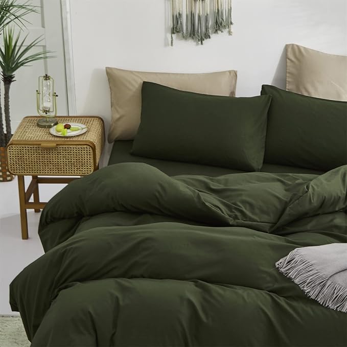 Luxlovery Dark Green Comforter Set Queen Olive Green Bedding Comforter Men Army Bedding Set Soft Breathable Blanket Quilts Minimalist Bedding for Queen Bed