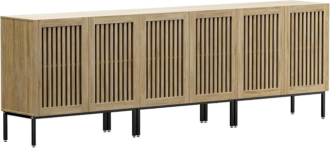 Farmhouse TV Stand for TVs up to 95 inch, 3 in 1 Entertainment Center TV Console with Storage Cabinets and Metal Base,Media Console for Living Room,Oak