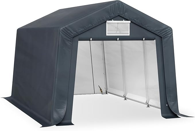 MFSTUDIO Outdoor Storage Sheds 10x15 ft, Portable Carport Shelter Garages Heavy Duty Canopy with Rolled up Zipper Doors, Outside Utility Shed Garage Tent for Patio Furniture, Vehicles and Tools