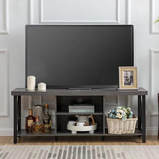 GAZHOME TV Stand for TV up to 55 Inches, TV Cabinet with Open Storage, TV Console Unit with Shelving for Living Room, Entertainment Room, Grey