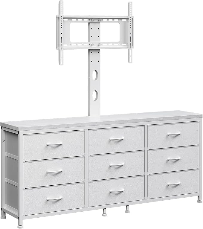 TV Stand with Mount for 32/55/65/75/85 inch TVs, Entertainment Center with 9 Fabric Drawers Dresser Storage, Height Adjustable Media Console