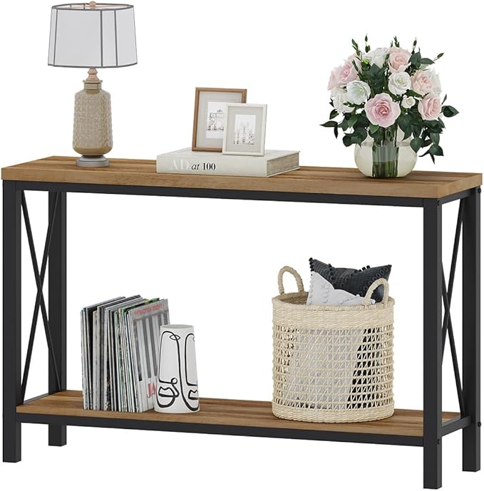 BON AUGURE Farmhouse Entryway Table, Sofa Console Table Behind Couch for Living Room, Industrial Hallway Tables for Entry, Front Door, Entrance, Foyer (Vintage Oak, 47 Inch)