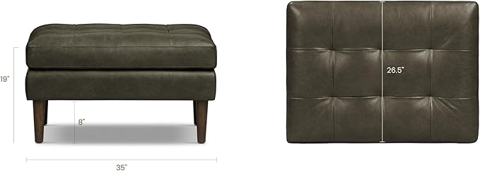 POLY & BARK Napa Ottoman - Full-Grain Leather Upholstered Ottoman with Feather-Down Topper - Couch for Living Room - Vintage Italian Leather in Olivine Green