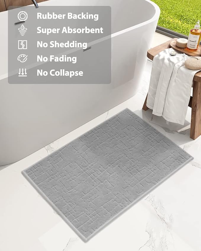 AMOAMI-Bath Mat-Absorbent Quick Dry Bathroom Floor Mats-Washable Rubber Backing Bath Mats for Bathroom Rugs Fit Under Door-Bath Rug for in Front of Sink Bathtub Shower Room, Grey 17''x24''