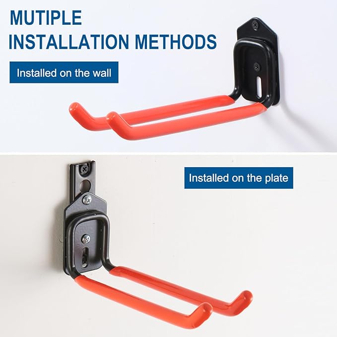 Wallmaster Wall Mount Garage Organizer Tool Storage Rack, Heavy Duty Folding Chair Hangers with 8 Adjustable Hooks, 48-inch Tracks, Max Load 300lbs