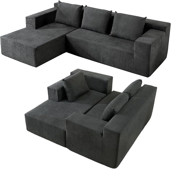 103" Cloud Sectional Sofa, Boneless L-Shape Couch with Chaise, Modern Minimalist Modular Couch for Living Room, Free Combination Deep Seat Corner, No Assembly Required, Dark Grey