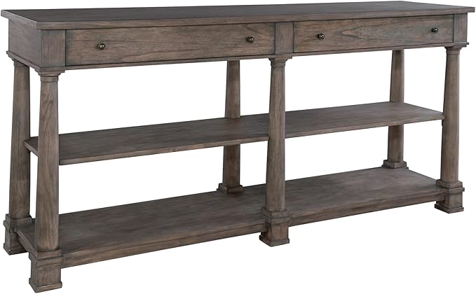 Hekman Furniture Lincoln Park Dining Buffet - Gray Weathered Wood Console Table with Storage Drawers & Open Shelves Antique Brass Hardware Farmhouse Accent Table for Dining Room, Living Room, Entryway