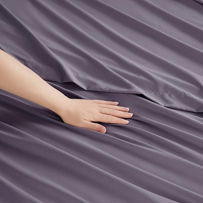 Clara Clark Bed Sheets, Premier 1800 Series Bed Sheet Set, Deep Pocket, Wrinkle, Fade, Stain Resistant, Luxury Soft Bedding Sheets & Pillowcases, Queen, Grayish Purple