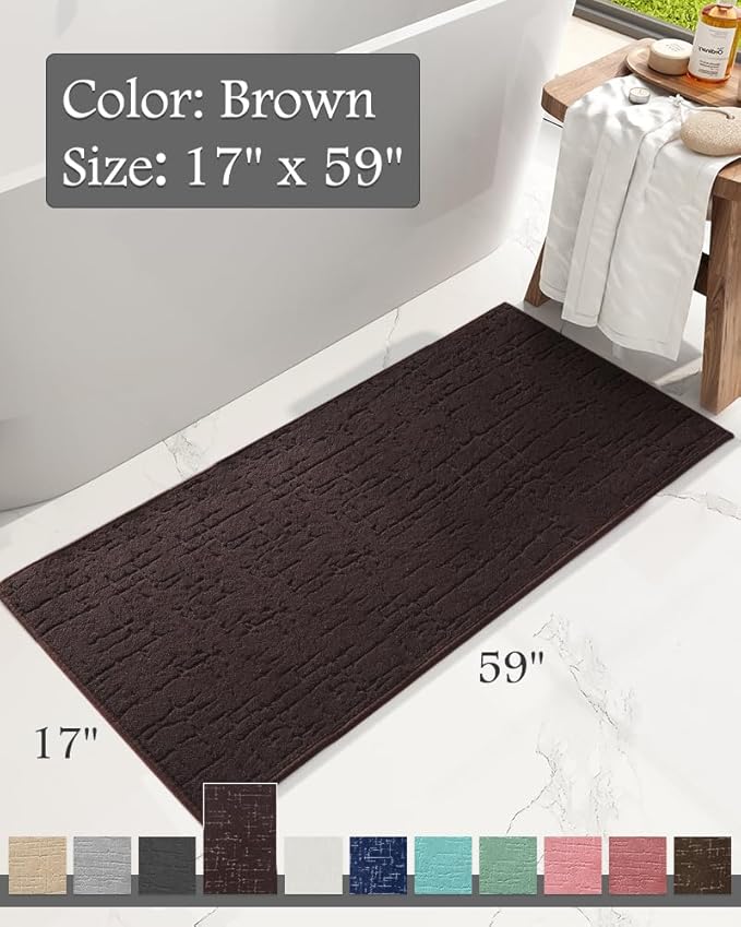 AMOAMI-Bath Mat-Absorbent Quick Dry Bathroom Floor Mats-Washable Rubber Backing Bath Mats for Bathroom Rugs Fit Under Door-Bath Rug for in Front of Sink Bathtub Shower Room, Brown 17''x59''