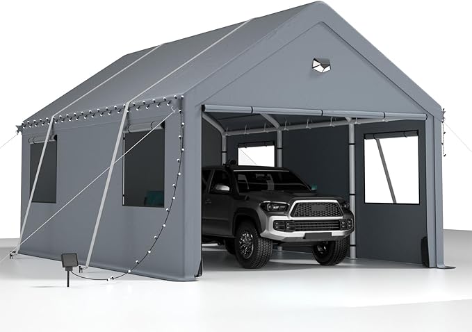 Carports 10X16 Heavy Duty,Car Ports with 180G Removable Side Walls, Carport Canopy, Portable Car Port Garage, Car Shelter All Weather,Gray