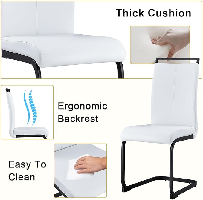 42"-54" Extendable Dining Table Set for 6, Oval Dining Table Set for 6, 0.73" Thick Wood Tabletop with Smooth Edge, Black Metal Leg with Non-Slip Footmat, 6 Soft PU Chairs, for Kitchen, Small Space