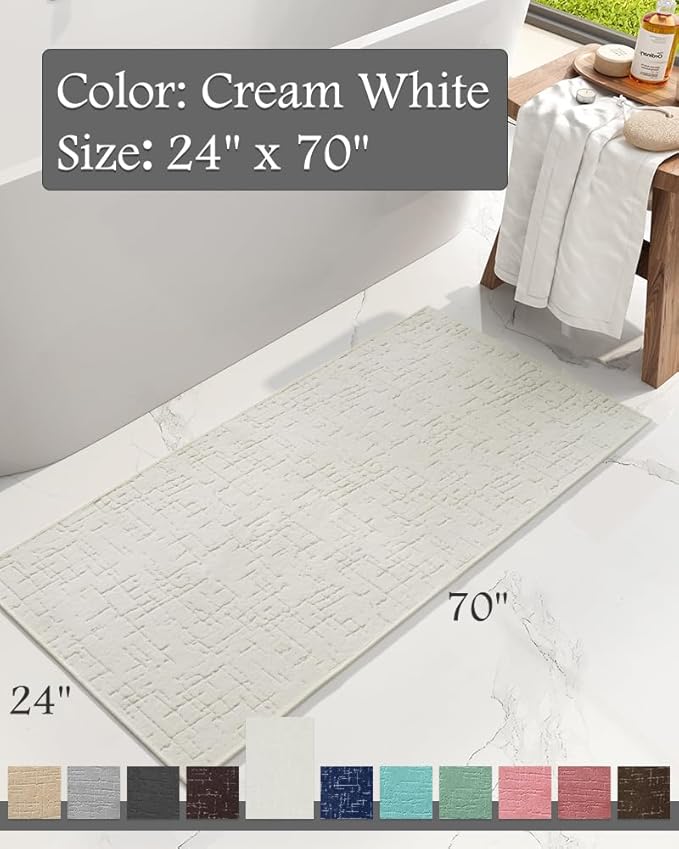 AMOAMI-Bath Mat-Absorbent Quick Dry Bathroom Floor Mats-Washable Rubber Backing Bath Mats for Bathroom Rugs Fit Under Door-Bath Rug for in Front of Sink Bathtub Shower Room, Cream 24''x70''