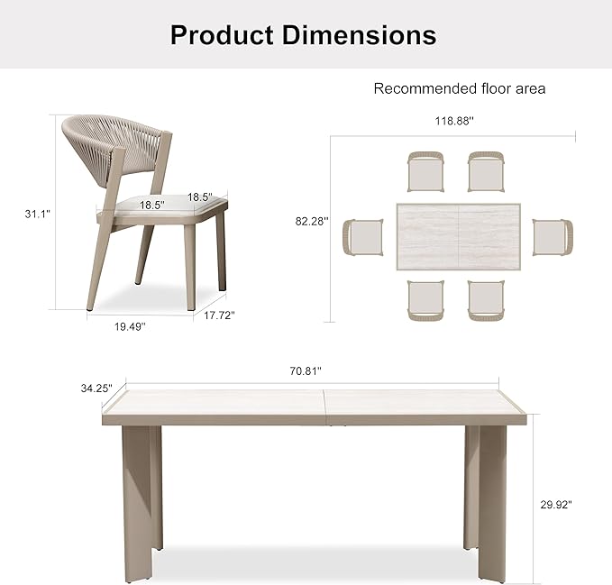 PURPLE LEAF 11-Piece Patio Dining Set Outdoor Furniture Rectangular Table and Chairs Set with Aluminum Frame and Wicker Rattan for Garden Deck Backyard Kitchen Champagne Outdoor Set