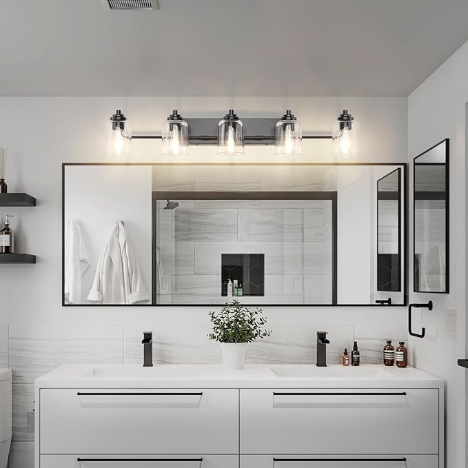 SOLFART 5 Lights Black Bathroom Light Fixtures Over Mirror Vanity Lights Scone Lighting Bathroom Lights for Mirror 41 Inch