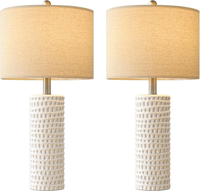 PORTRES 24" Farmhouse Ceramic Table Lamp Set of 2 for Bedroom Living Room White Desk Decor Bedside Lamps for Study Room Office Dorm Modern Accent Nightstand Lamp End Table Lamps