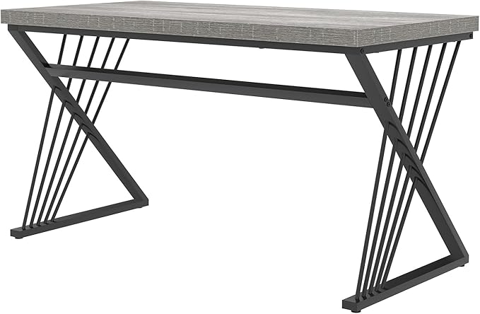 FOLUBAN Modern Desks, Rustic Wood and Metal Computer Desk for Home Office, Simple Study Writing Work PC Table for Bedroom Living Room, Light Grey, 47 Inch