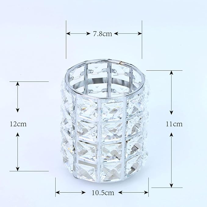 LUGUNU Makeup Brush Holder with Silver Crystal Bling – Elegant Vanity Organizer for Brushes, Pens & Pencils, Ideal for Bathroom or Office Countertop(2Pack)