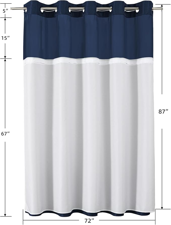 Colorful Star Extra Long Waffle Weave Shower Curtains, 256GSM Heavy Duty Shower Curtain with Snap in Fabric Liner, Hotel Style No Hook Waterproof Bathroom Curtain Set, 72 x 87 Inch, Navy Blue