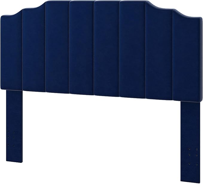 Queen Size Headboard Only, Velvet Wall Mounted Headboard Queen/Full Size for Adjustable Bed, Modern Vertical Channel Design with Curved Upholstered Head Board, Royal Blue