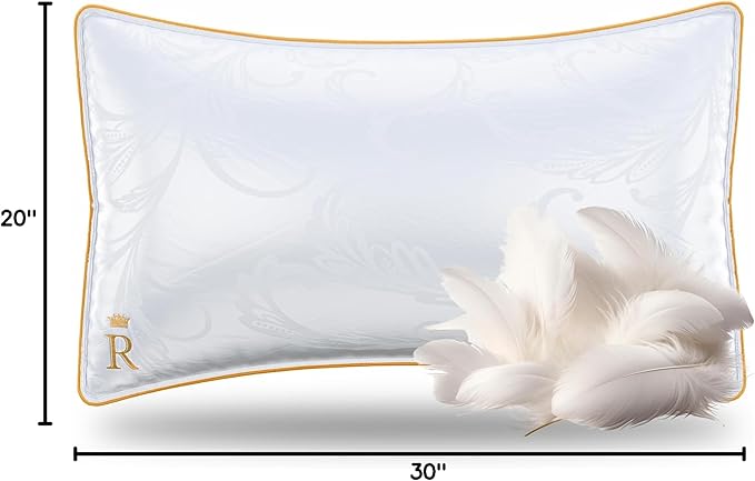 Royal Therapy White Goose Feathers and Down Pillow, Premium White Bed Sleeping Breathable