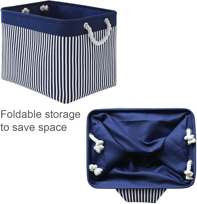 TcaFmac Organization and Storage Basket for Shelves - Large 2 Pack 16x12x12 inch Fabric Storage Cubes, Collapsible Storage Bins for Gift Closet Cloth Toy Books Kids (Navy Patchwork)