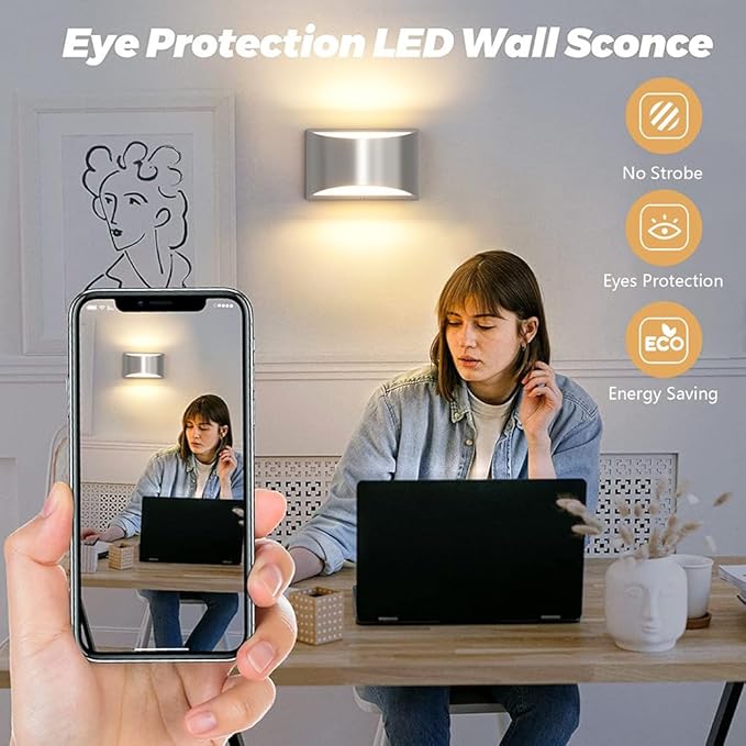 Aipsun 4 Pack Nickel Modern LED Wall Sconce Hardwired Indoor Wall Lights Up and Down Wall Mount Light for Living Room Bedroom Hallway Corridor Conservatory Warm White 3000K(with G9 Bulbs)