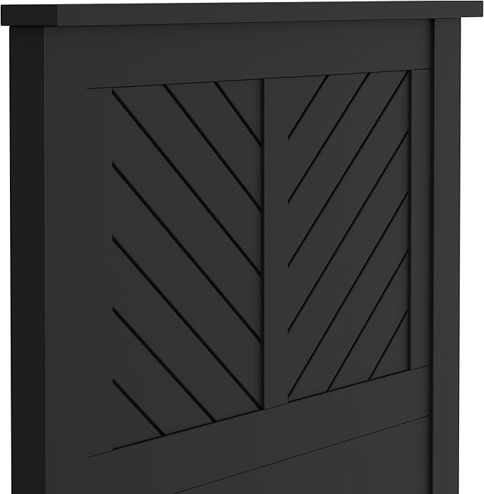 Serene Poplar Wood Twin Headboard, Modern Farmhouse Panel with Chevron Scoring, Twin Size Headboard in Black, Casual Coastal Style, Easy Assembly, Quality Materials