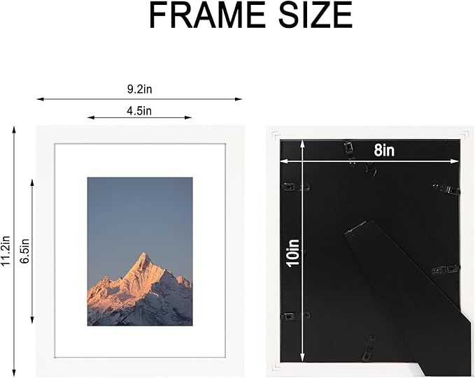 8x10 Picture Frame Set of 4, High Definition Real Glass, Display Pictures 5x7 with Mat or 8x10 Without Mat, Gallery Wall Hanging or Tabletop Photo Frames, White