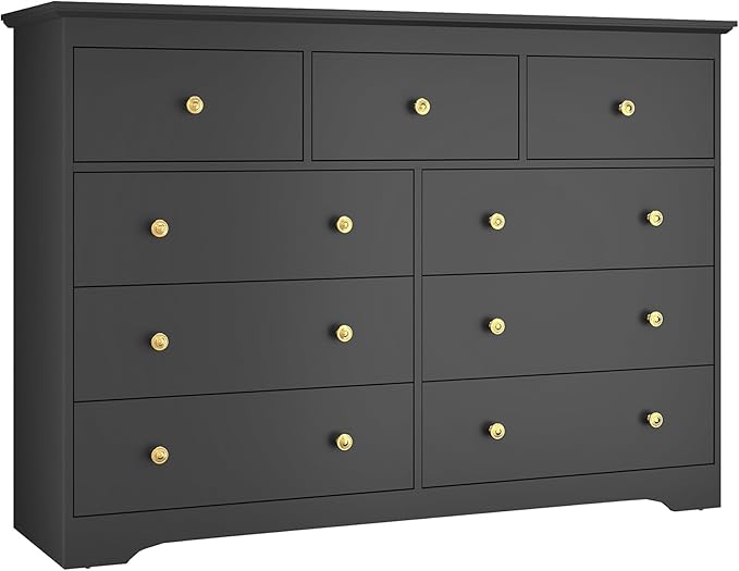 Black Dresser for Bedroom,55" Wide 9 Drawers Dressers,Modern Wooden Chest for Living Room, Hallway